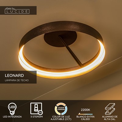 Lucide LEONARD - Lámpara de techo - Ø 54,5 cm - LED 3 StepDim - CCT - 1x35W 2200K/3000K - Café - Vibes